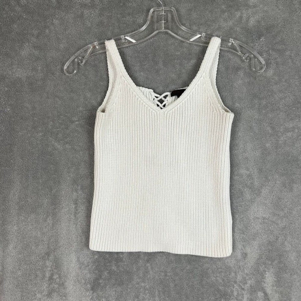 Y2K Ralph Lauren Knit Cami Top Womens XS Crochet Lace Back Minimalist Casual
